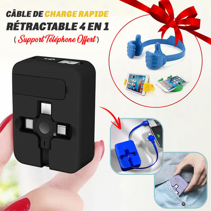 🔥Promotion🎁 Câble USB 4 En 1 Rétractable Charge Rapide Avec Support De Téléphone