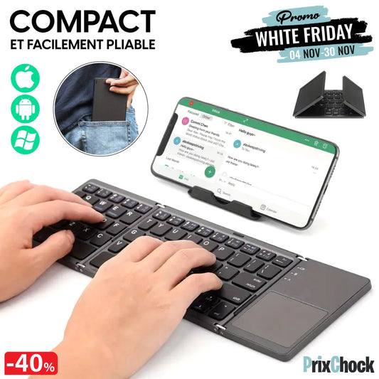 Mini Clavier Pliable Bluetooth - Sans Fil Avec Pavé Tactile Pour Téléphone, Tablette, Pc Et Ordinateur Portable