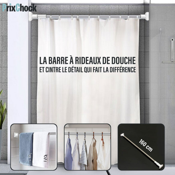 Tringle À Rideaux Sans Perçage Avec Barre De Serrage Réglable Pour Salle De Bain, Garde Robe.