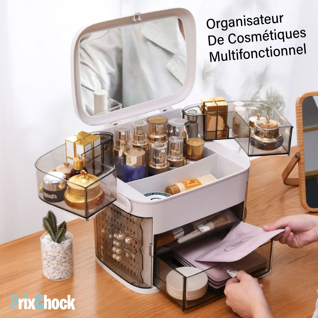 Organisateur De Maquillage Avec Miroir Grande Capacité