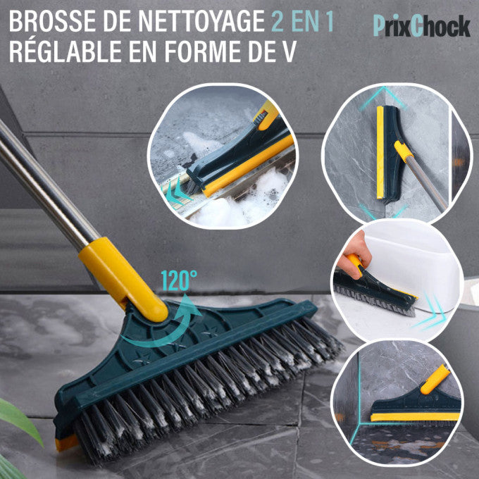 Brosse De Nettoyage 2 En 1 Avec Raclette En Caoutchouc Réglable En Forme De V Rotative À 120°