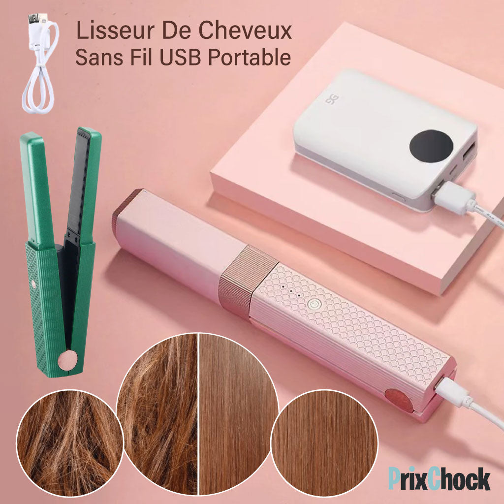 Lisseur De Cheveux Électrique Professionnel 2 en 1 Rechargeable Sans Fil