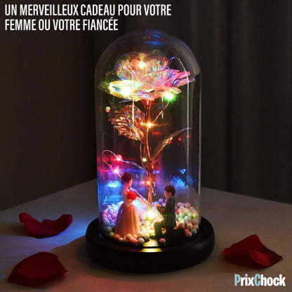 Rose Éternelle Coloré Avec Guirlande Lumineuse Féerique En Dôme De Verre Pour Décoration