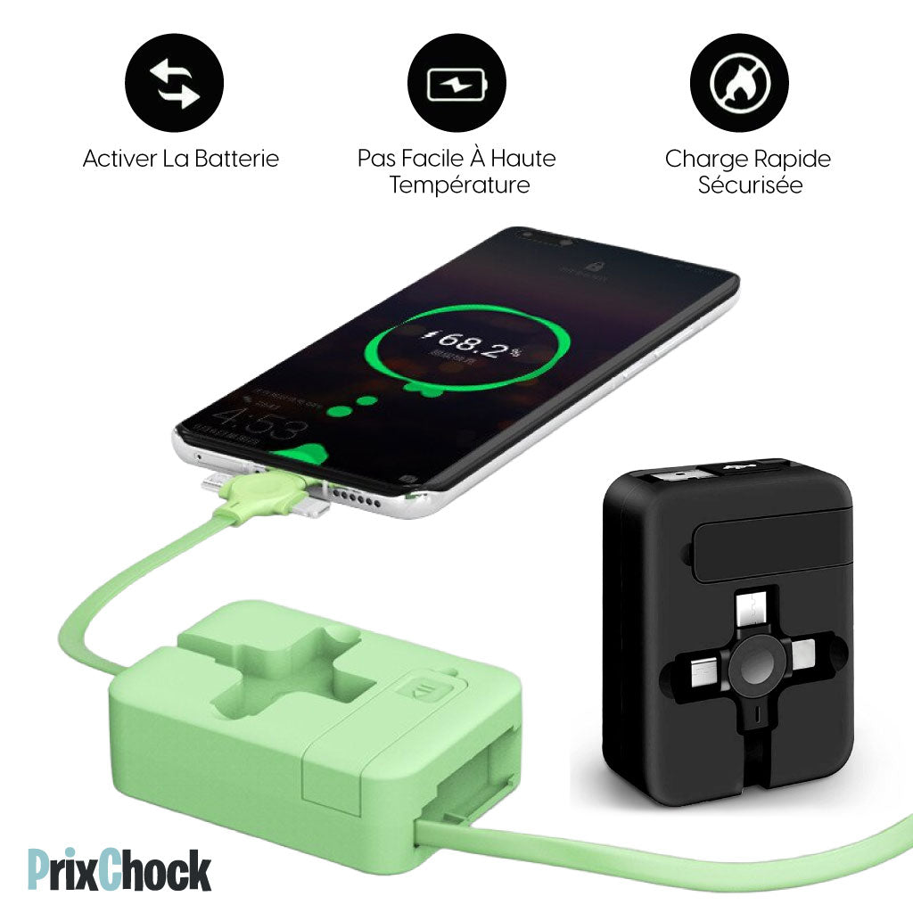 🔥Promotion🎁 Câble USB 4 En 1 Rétractable Charge Rapide Avec Support De Téléphone