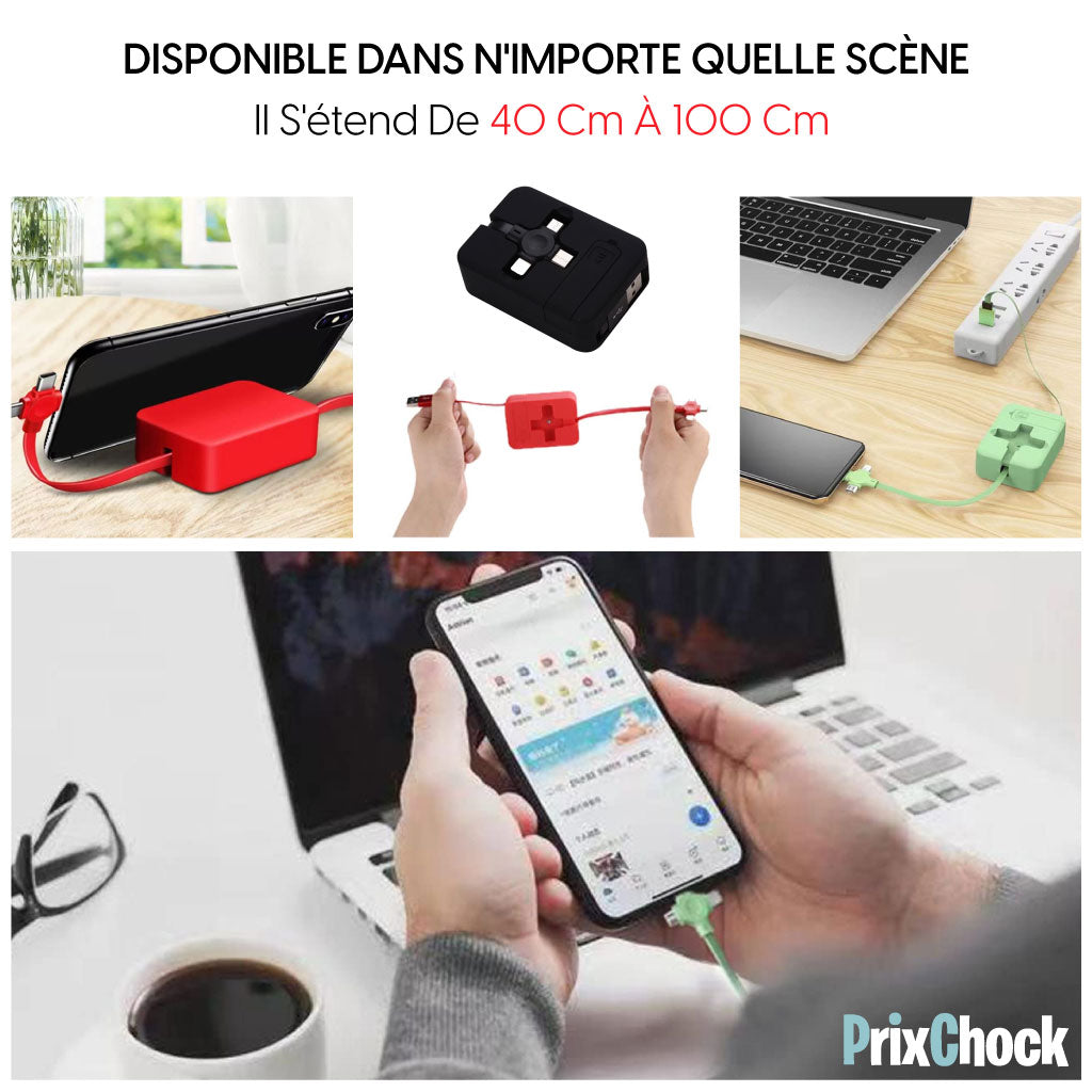 🔥Promotion🎁 Câble USB 4 En 1 Rétractable Charge Rapide Avec Support De Téléphone