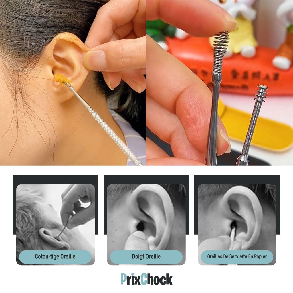 Ensemble De Nettoyeur De Cire D'oreille En Acier Inoxydable 360 °