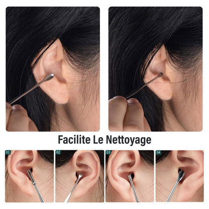 Ensemble De Nettoyeur De Cire D'oreille En Acier Inoxydable 360 °