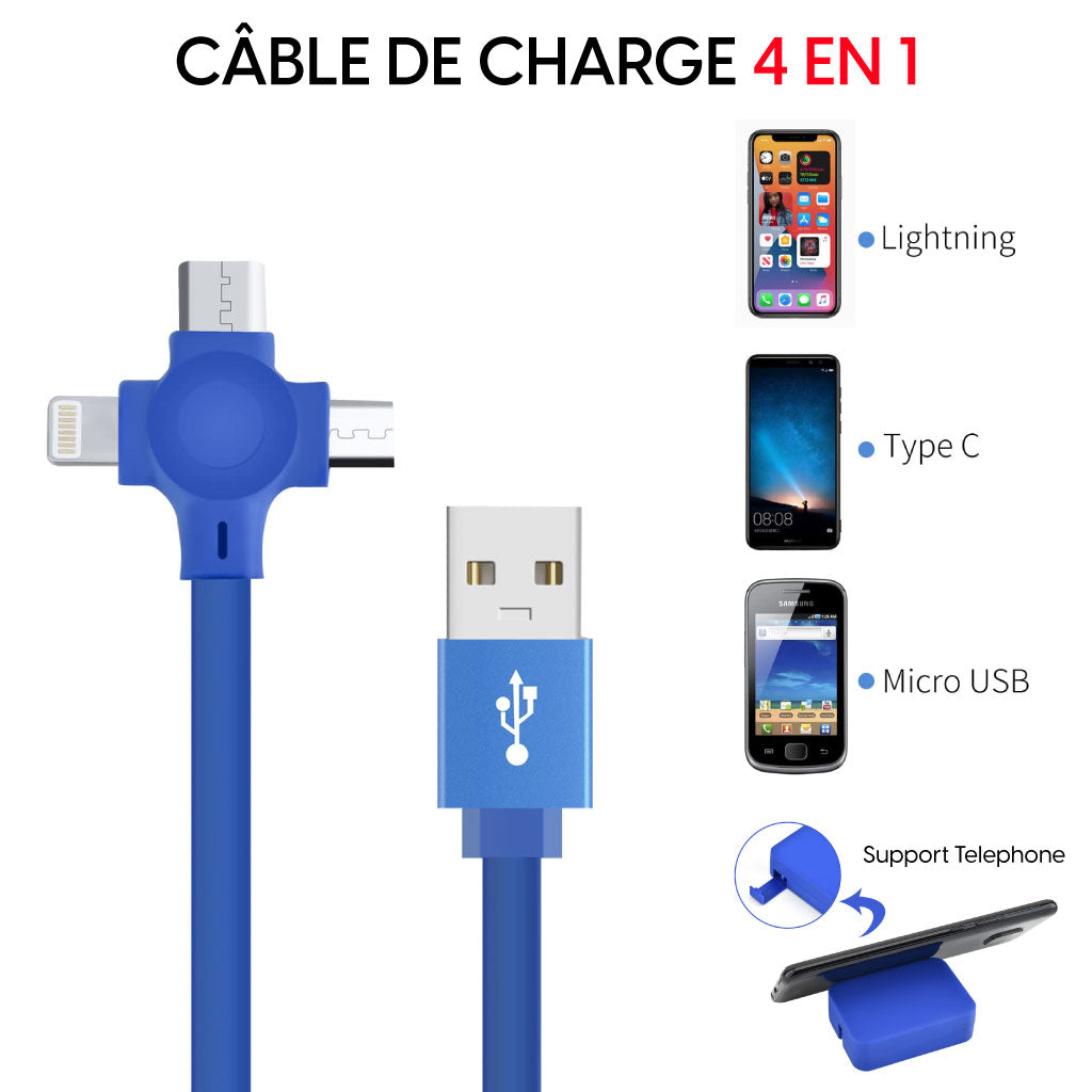 🔥Promotion🎁 Câble USB 4 En 1 Rétractable Charge Rapide Avec Support De Téléphone