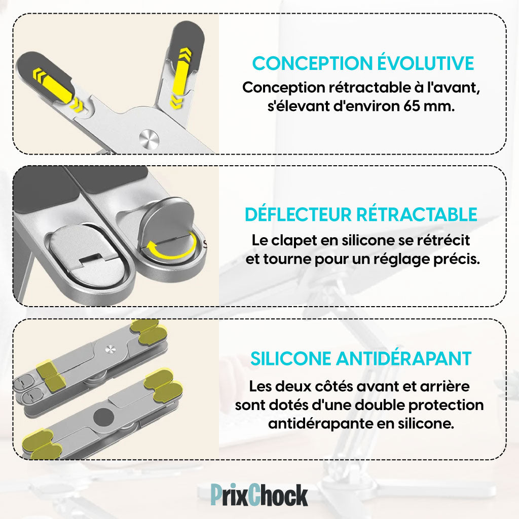 Support Réglable en Aluminium pour Ordinateur Portable avec Plateau Tournant à 360 Degrés